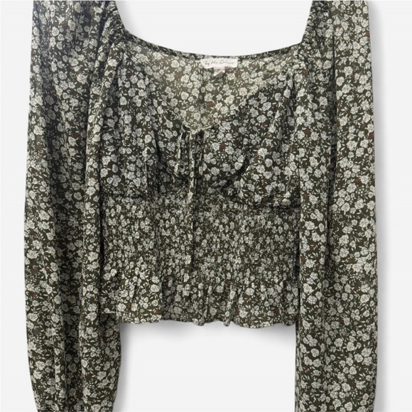 Sage Green floral coquette By the River smocked cottagecore crop top Medium - Picture 1 of 3